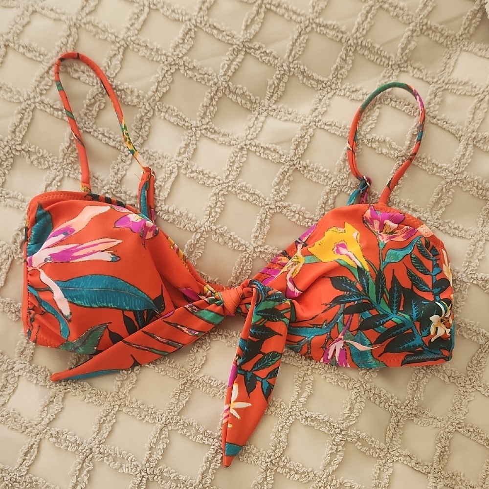 Old Navy Red Tropical Swim Top W Tie. Sz Large